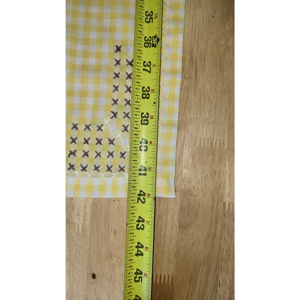 Vintage Cottagecore Yellow Gingham Embroidered Table Cloth Square